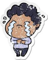 distressed sticker of a cartoon man crying vector