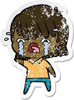 distressed sticker of a cartoon girl crying vector