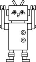 line drawing cartoon happy robot vector