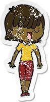 distressed sticker of a cartoon woman vector