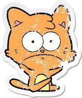 distressed sticker of a cartoon nervous cat vector