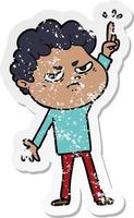 distressed sticker of a cartoon angry man vector