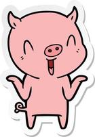 sticker of a happy cartoon pig vector