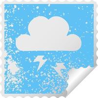 distressed square peeling sticker symbol thunder cloud vector