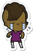 sticker of a cartoon crying girl vector