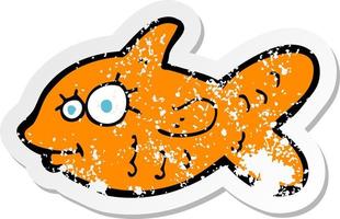 retro distressed sticker of a cartoon happy goldfish vector