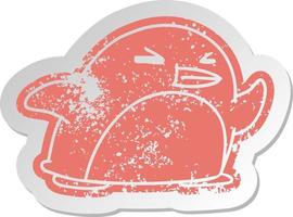 distressed old sticker kawaii of a cute penguin vector