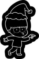 nervous cartoon icon of a boy wearing santa hat vector