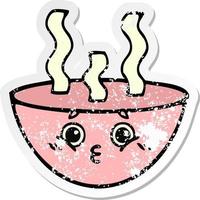 distressed sticker of a cute cartoon bowl of hot soup vector