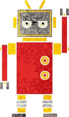 retro illustration style cartoon annoyed robot
