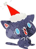 christmas retro cartoon of kawaii cat vector