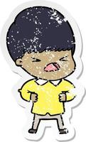 distressed sticker of a cartoon stressed man vector