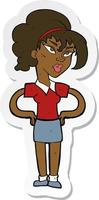 sticker of a cartoon woman with hands on hips vector