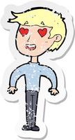 retro distressed sticker of a cartoon man in love vector