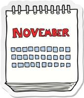 pegatina de un calendario de dibujos animados que muestra el mes de noviembre vector