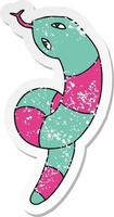 distressed sticker cartoon of a long snake vector