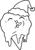 line drawing of a melting ice cream wearing santa hat vector
