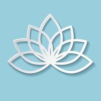 Lotus in paper cut out style. Water lily with shade on blue plain background. Vector illustration.