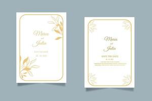 plantilla de tarjeta de invitación de boda con decoración floral dorada. fondo abstracto guardar la fecha, invitación, tarjeta de felicitación, vector multipropósito