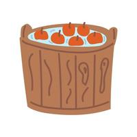 A barrel with floating apples. Halloween collection. Flat vector illustration