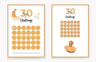 30 days challenge, children's, boho style. vector illustration, with moon and pacifier and stars.