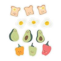 Set of smiling healthy breakfast vector food.