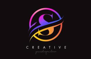 Creative Letter S Logo with Purple Orange Colors and Circle Swoosh Cut Design Vector