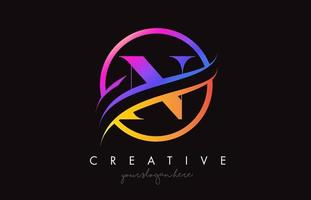 logotipo creativo de la letra n con colores naranja púrpura y vector de diseño de corte circular swoosh