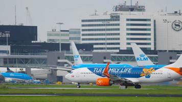 AMSTERDAM, THE NETHERLANDS JULY 26, 2017 - TUIFly Boeing 737 C FTOH accelerate before take off on 18L Aalsmeerbaan, Shiphol Airport, Amsterdam, Holland video
