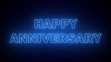 Happy Anniversary animation blue neon sign glowing on black background free video