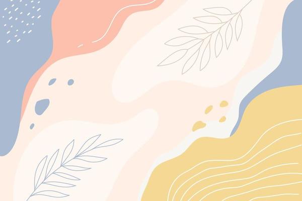 Hand drawn abstract design background with pastel colors and plant ornament. Vector illustration.