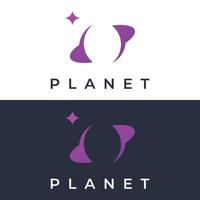 Space planet template logo vector design surrounded by rings or orbits. For posters, business cards, space science.