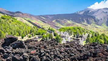 view of hardened lava flow on slope of Etna mount photo