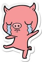 sticker of a cartoon pig crying vector