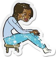 retro distressed sticker of a cartoon crying woman vector