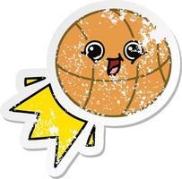 distressed sticker of a cute cartoon basketball vector