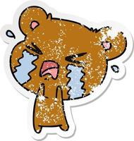 distressed sticker cartoon of a cute crying bear vector