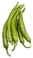 several pods of green hot peppers photo