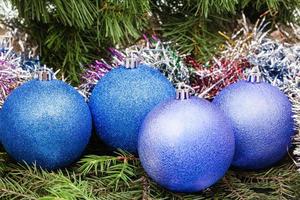 blue, violet Christmas balls, tinsel, Xmas tree 5 photo