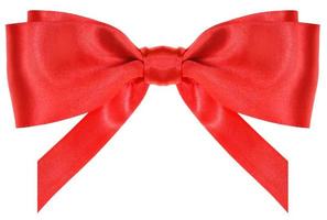 symmetrical red silk bow with vertically cut ends photo
