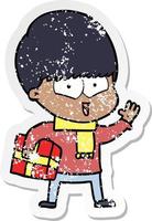 distressed sticker of a cartoon happy boy vector