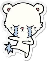 sticker of a crying cartoon polar bear kicking out vector