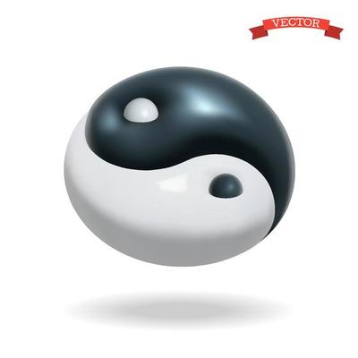 3d vector Yin-yang icon, realistic glossy plastic symbol.