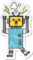 distressed sticker of a cute cartoon malfunctioning robot vector