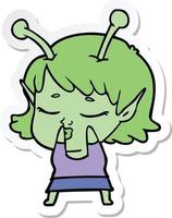 sticker of a cute alien girl cartoon vector