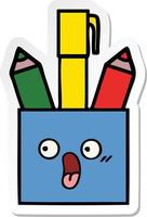 sticker of a cute cartoon pencil pot vector