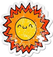 distressed sticker of a cartoon sun vector