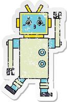 distressed sticker of a cute cartoon robot vector