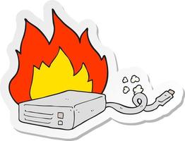 sticker of a cartoon computer hard drive burning vector