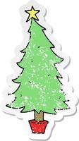 distressed sticker of a cartoon christmas tree vector